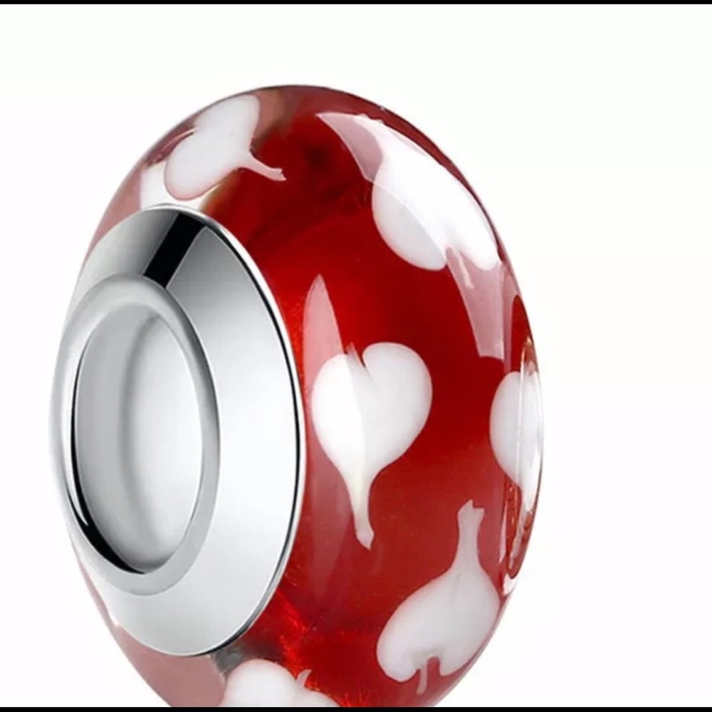 2pcs Silver European Murano Red Glass Beads Charm
